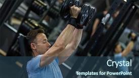  Presentation with weight lifting - Amazing presentation design having muscular man holding dumbbell above backdrop and a  colored foreground
