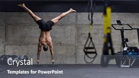  Presentation with body balance - PPT theme consisting of muscular-man-in-a-handstand background and a gray colored foreground