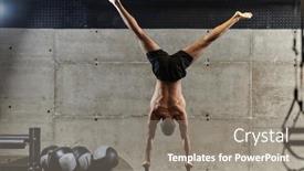  Presentation with body balance - Slide set with muscular-man-in-a-handstand background and a gray colored foreground