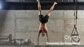  Presentation with body balance - Slide set with muscular-man-in-a-handstand background and a gray colored foreground