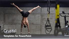  Presentation with body balance - Theme consisting of muscular-man-in-a-handstand background and a gray colored foreground