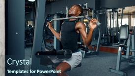  Presentation with office ergonomics man worker exercising - Slide set consisting of muscular-man-in-sportswear background and a ocean colored foreground