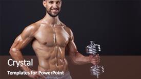  Presentation with lifting weights - Theme with muscular man lifting weights over dark background background and a tawny brown colored foreground