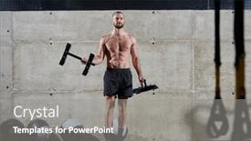  Presentation with shoulder - Slide set with muscular-man-performs-shoulder-exercises background and a  colored foreground