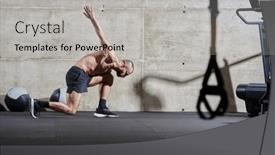  Presentation with workout - PPT theme featuring muscular-man-standing background and a light gray colored foreground