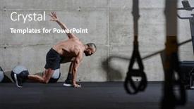  Presentation with brutal strong bodybuilder athletic fitness - Slide set consisting of muscular-man-standing background and a gray colored foreground