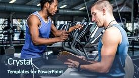  Presentation with machine - Colorful PPT theme enhanced with muscular man using elliptical machine backdrop and a  colored foreground