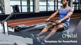  Presentation with rowing - Audience pleasing slide deck consisting of muscular man using rowing machine at gym backdrop and a ocean colored foreground