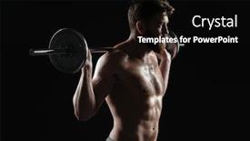  Presentation with barbell - Slide set consisting of muscular man with barbell in profile isolated dark background background and a black colored foreground