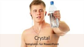  Presentation with water bottle - Beautiful theme featuring muscular man with bottle of the water isolated on white background backdrop and a coral colored foreground