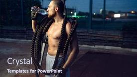  Presentation with crossfit - PPT theme featuring muscular-man-with-crossfit-ropes background and a wine colored foreground