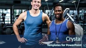  Presentation with man on train - Slide set featuring muscular man with trainer smiling background and a ocean colored foreground