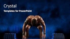  Presentation with barbell - Presentation theme featuring muscular-man-workout-with-barbell background and a navy blue colored foreground
