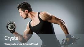  Presentation with muscular dystrophy name - Beautiful slides featuring dumb bells - muscular ripped bodybuilder with dumbbells backdrop and a gray colored foreground
