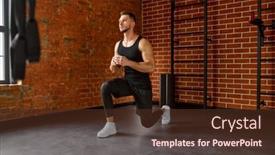  Presentation with adventure sports man - Presentation theme having muscular-sportive-man-practicing-squats background and a  colored foreground
