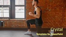  Presentation with adventure sports man - Presentation consisting of muscular-sportive-man-practicing-squats background and a tawny brown colored foreground