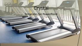  Presentation with fitness - Slide set with muscular system - image of treadmills background and a mint green colored foreground