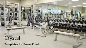  Presentation with fitness - Theme featuring muscular system - interior of a fitness hall background and a light gray colored foreground