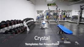 Presentation with fitness - Theme enhanced with muscular system - interior of a fitness hall background and a gray colored foreground
