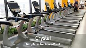 Presentation with metabolism fitness - Presentation enhanced with muscular system - interior of treadmills background and a gray colored foreground