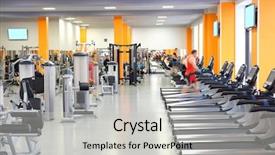 Presentation with physical fitness test - Presentation consisting of muscular system - interior of treadmills background and a light gray colored foreground