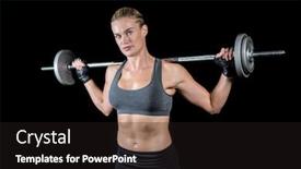  Presentation with barbell - Slide deck consisting of muscular woman lifting heavy barbell on black background background and a wine colored foreground
