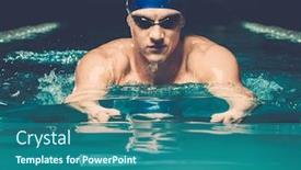  Presentation with swimming pool - PPT layouts featuring muscular-young-man-in-blue background and a ocean colored foreground