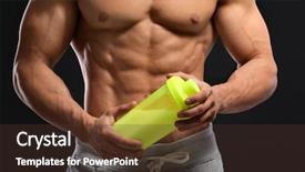  Presentation with protein shake - Beautiful PPT theme featuring muscular young man with protein backdrop and a tawny brown colored foreground