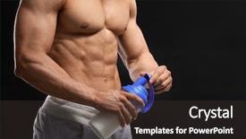  Presentation with protein shake - Amazing PPT theme having muscular young man with protein backdrop and a dark gray colored foreground