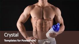 Presentation with protein shake - Cool new presentation design with muscular young man with protein backdrop and a tawny brown colored foreground