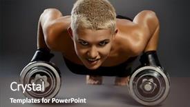  Presentation with woman body - Audience pleasing PPT theme consisting of muscular young woman with beautiful athletic body doing exercises with dumbbells fitness bodybuilding health care backdrop and a tawny brown colored foreground