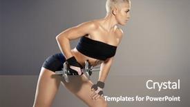  Presentation with bodybuilding - Colorful presentation design enhanced with muscular young woman with beautiful athletic body doing exercises with dumbbells fitness bodybuilding health care backdrop and a gray colored foreground
