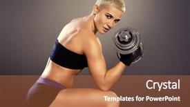  Presentation with bodybuilding - Slide set featuring muscular young woman with beautiful athletic body doing exercises with dumbbells fitness bodybuilding health care background and a red colored foreground