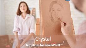  Presentation with art - Slide set featuring muse - portrait of artist drawing portrait background and a coral colored foreground