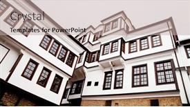  Presentation with macedonia - Presentation theme consisting of museum-building-in-the-town background and a mint green colored foreground