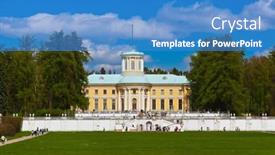  Presentation with museum artifacts tools - PPT layouts enhanced with museum-estate-arkhangelskoye-near-moscow background and a teal colored foreground