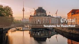  Presentation with museum - Presentation consisting of museum island on spree river and tower at background at sunrise in berlin germany background and a violet colored foreground