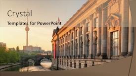  Presentation with museum - Presentation theme having museum-island-on-spree-river background and a soft green colored foreground