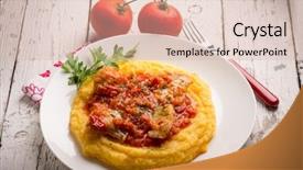  Presentation with classic homemade tomato sauce - Slide deck having mush - cod with tomato sauce background and a  colored foreground