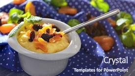  Presentation with dry fruits - Beautiful PPT theme featuring mush - delicious cornmeal porridge with dry backdrop and a ocean colored foreground