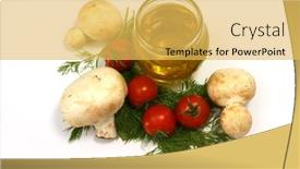  Presentation with olive - Cool new presentation theme with mushrom and olive oil top view backdrop and a yellow colored foreground