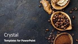  Presentation with coffee beans - Cool new PPT theme with mushroom-chaga-coffee-superfood-trend backdrop and a dark gray colored foreground
