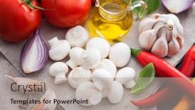  Presentation with champignon mushroom - Theme having mushroom champignon and all you need to make sauce - food and drink background and a light gray colored foreground