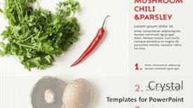  Presentation with recipe card - Audience pleasing PPT layouts consisting of mushroom-chili-and-parsley-card backdrop and a sky blue colored foreground