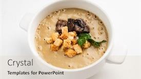  Presentation with mushroom - Presentation consisting of mushroom cream soup in white bowl background and a lemonade colored foreground