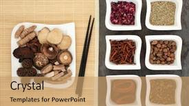 Presentation with alternative medicine - Slide deck with mushroom drug - chinese alternative herbal medicine selection background and a  colored foreground