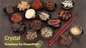  Presentation with chinese drug - Beautiful theme featuring mushroom drug - chinese herbal medicine selection backdrop and a tawny brown colored foreground