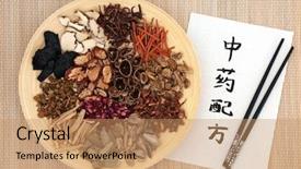  Presentation with traditional chinese medicine - Presentation theme with mushroom drug - chinese traditional herbs used background and a coral colored foreground