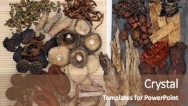  Presentation with traditional chinese medicine - Audience pleasing PPT layouts consisting of mushroom drug - traditional chinese herb selection used backdrop and a  colored foreground