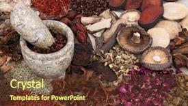  Presentation with traditional chinese medicine - PPT layouts consisting of mushroom drug - traditional chinese herbal medicine selection background and a tawny brown colored foreground
